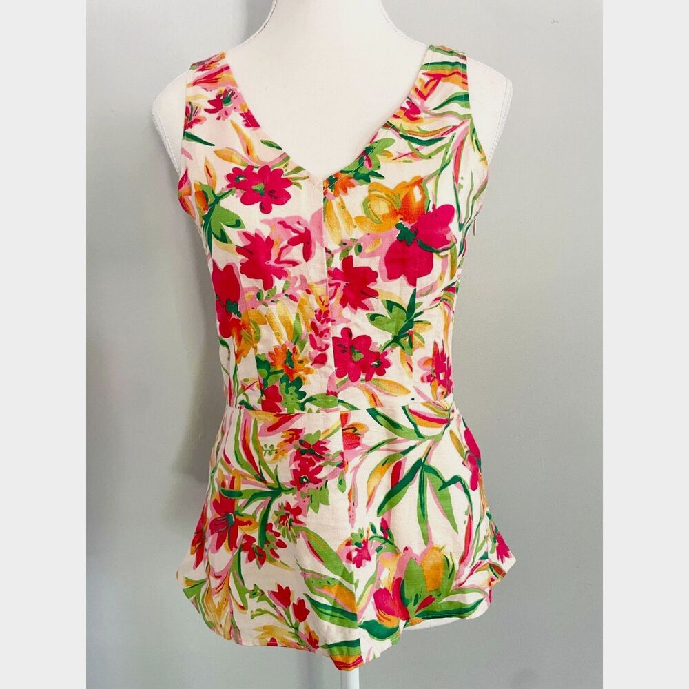 NWOT J.Crew Floral Sleeveless Blouse Top Cotton Linen Blend Size 4 Orig. $68